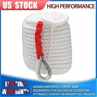 3/4 X200' （19mm*61m）Twisted Three Strand Nylon Anchor Rope Boat White 12592LB US • $79.59