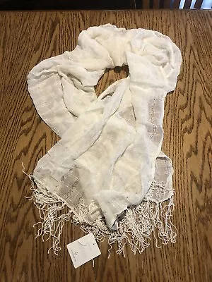 NWT Liz Claiborne Viscose Scarf Scarce White 77”x21” Wrap Around Fringe Detailed • $9.97