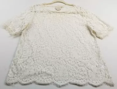 Vanessa Virginia Anthropologie Blouse Womens Large L Ivory Floral Lace Sheer Top • $21.24