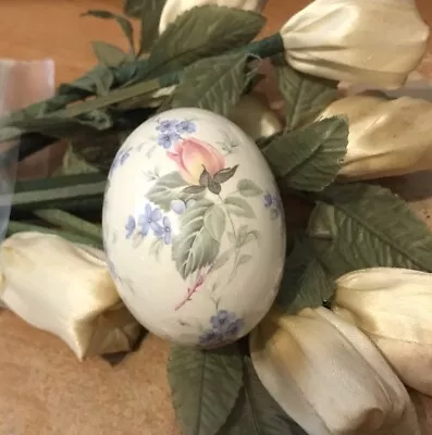 Vintage The Egg Lady Floral Roses & Forget-Me-Knots Porcelain Decorative Egg • $12