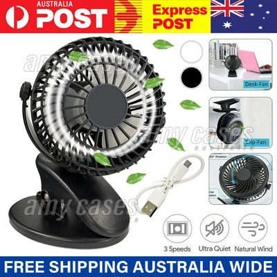 $12.59 • Buy Portable 360° Mini Fan Travel Rechargeable USB Clip On Desk Fan Pram Cot Car MEL