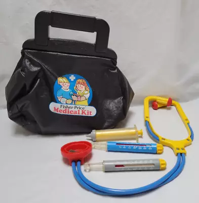 Vintage 1987 Fisher Price Toy Medical Kit Doctors Nurse Play Set Black Bag • $15.29