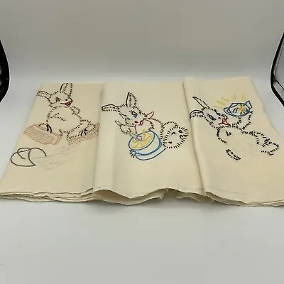 Vintage Seven Bunny Theme Hand Embrodered Tea Towels  • $24