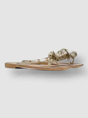 $425 Valentino Garavani Women Gold Studded Jelly Flat Thong Sandal EU 40/US 10 • £114.86