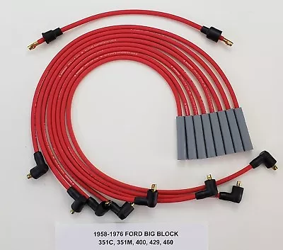 FORD BIG BLOCK 351C 351M 400 429 460 RED 8mm Spiral Spark Plug Wires-points USA  • $55.75