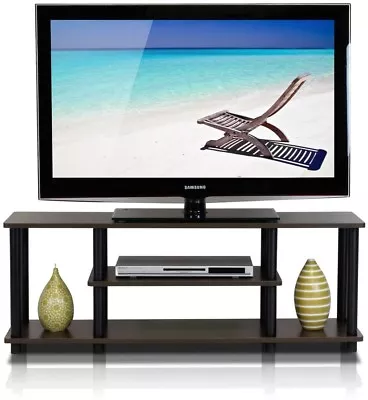 TV Stand Shelved Entertainment Center Easy Media Storage Dark Brown Black • $47.64