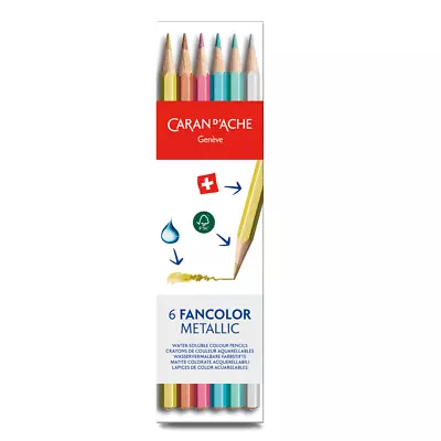 Caran D'Ache 6 Fancolor Metallic Water Soluble Artist Colour Pencils Card Set • £10.42