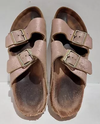 Birkenstock Arizona Soft Suede Leather Pink Metallic Sandals Flat Shoes Unisex • $35