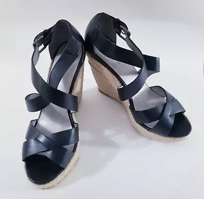Me Too Strappy Ilana Espadrille Wedges Sandal Shoes Women Size 10M Black • $21