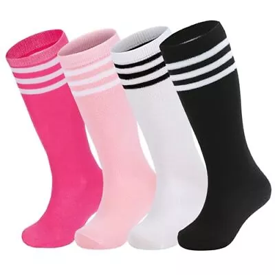  4 Pairs Kids Soccer Socks 6-9 Years White/Black/Pink/Hot Pink Little Kid • $29.87