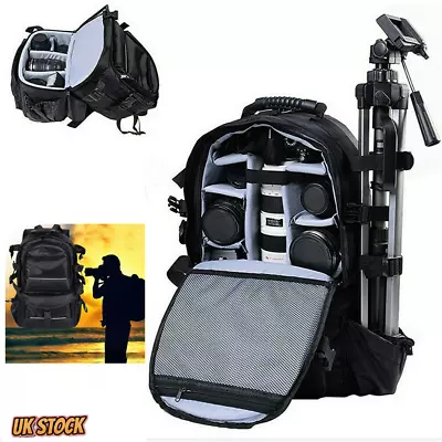 X-Large Capacity Digital Camera Bag SLR DSLR Lens Protect Case Backpack Rucksack • £40.95