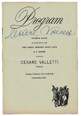 VINTAGE  Tenore Di Grazia  Cesare Valletti Signed Program JG Autographs COA • $99.99