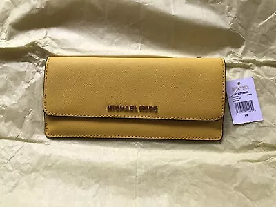 Michael Kors Jet Set Travel Leather Flat Wallet Citrus Yellow NWT  • $65