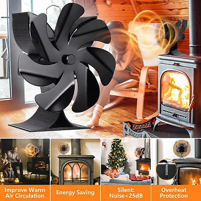 7 Blades Fireplace Fan Wood Stove Fan For Wood Burning Stove Eco Burner Quiet US • $23.99