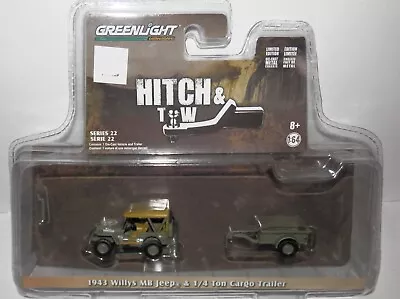 Greenlight Hitch & Tow 1943 Willys MB Jeep & 1/4 Ton Cargo Trailer #32220-A NIP • $9.99