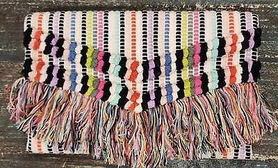 Stella & Dot Taj Clutch Colorful Fringe Purse Woven Bohemian Envelope Purse • $21.99