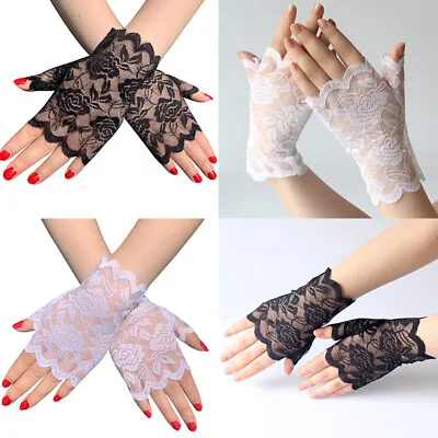 £2.39 • Buy Women Summer Lace Flower Gloves Driving Sun Protection Wedding Fingerless Gloves