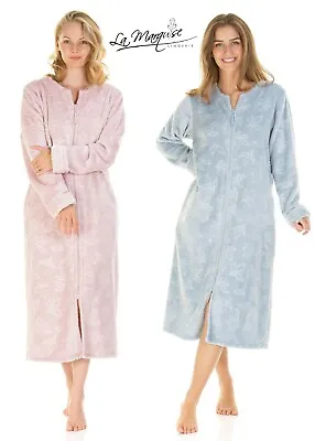 £23.95 • Buy Ladies La Marquise Zip Front SUPPER SOFT Embossed Fleece Dressing Gown Blue PIN