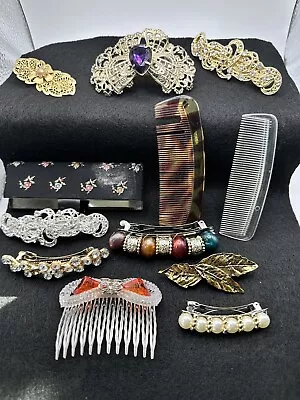 12 Womens Hair Barrettes Combs Rhinestones Lucite Marcasite France Germany Lot • $39.99