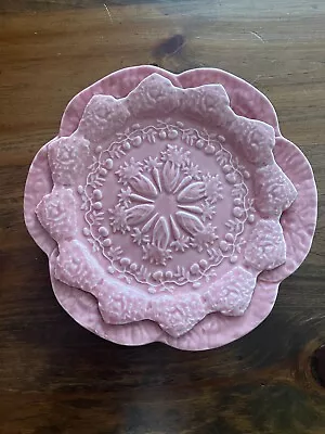 Bordallo Pinheiro Pink Cabbage Embossed Luncheon Plate W Salad Accent Plate • $41