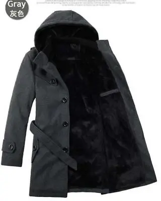 Mens Wool Blend Trench Coat Warm Lined Hooded Casual Jacket Peacoat Parka • $56.75