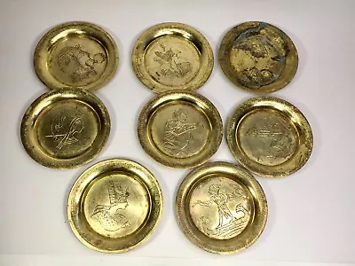 Vintage Set Of 8  Brass Round Coasters With Etched Mythical Figurine AS IS • $19.98