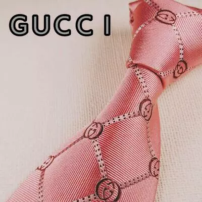 GUCCI Men's Necktie Luxury Silk High Brand All Over GG Pattern Pink Excellent • $152.22