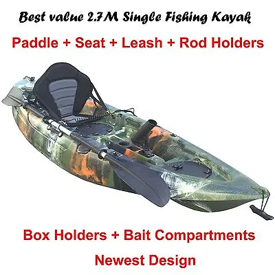 $500 • Buy 2.7M Fishing Kayak Single Sit-on 5 Rod Holders Padded Seat Paddle Jungle Camo