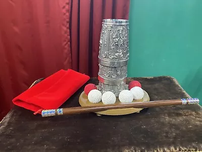 Engraved Cups And  Balls Set Pewter Chop Cup Wand Table Stand Collector Edition • $130