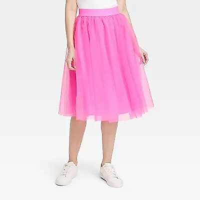 Women's Tulle Midi A-Line Skirt - A New Day Pink S • $11.27