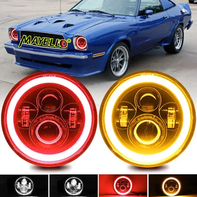 For Ford Mustang 1964-1973 7  Inch Round LED Headlights Red Halo DRL Angel Eyes • $38.24