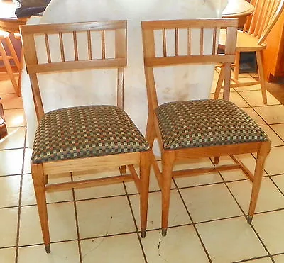 Pair Of Retro Solid Oak Mid Century Sidechairs / Dinette Chairs  (BM-SC178) • $499