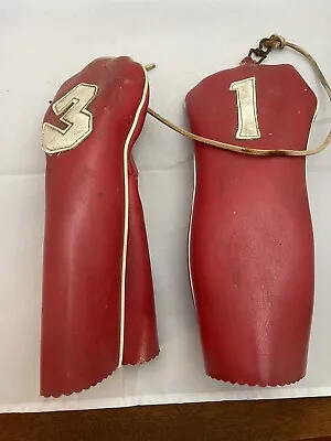 Antique Vintage Golf Red Leather Lined Club Wood Head Fairway Covers 1 And 3 • $9.99