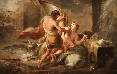 18th CENTURY MYTHOLOGICAL ITALIAN OLD MASTER OIL ON CANVAS - ICARUS & DAEDALUS • £490