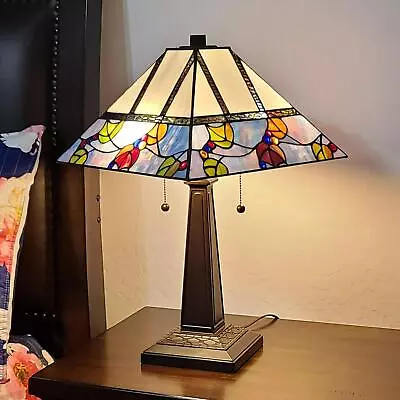 Mission Style Stained Glass Table Lamp Berries And Leaves Theme 22in Tall • $159.77