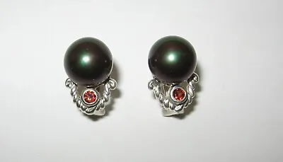 Judith Ripka Sterling Silver Pearl Mexican Fire Opal Omega Back Earrings • $145