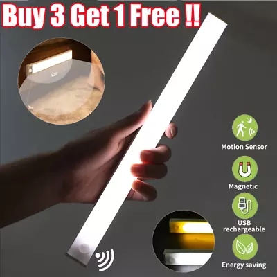 Wireless LED PIR Motion Sensor Light Strip Cabinet Lamp Closet USB Rechargeable • £5.96