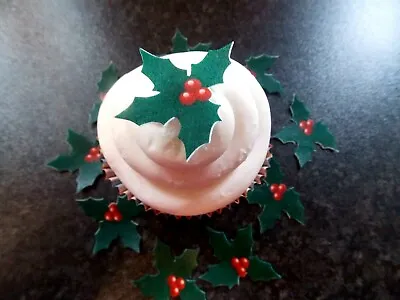 £2.50 • Buy 24 PRECUT Edible Christmas/xmas Small Holly Wafer Paper Cake/cupcake Toppers