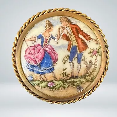 Limoges Hand Painted Porcelain Brooch Courting Couple Marcel Chabrol C. 1929 • £85.81