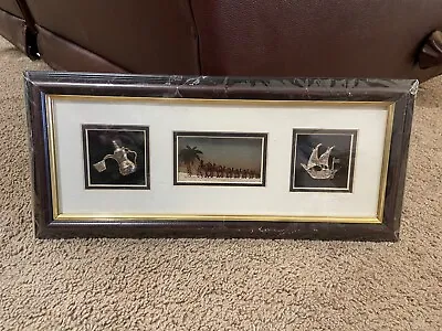 VINTAGE Dubai United Arab Emirates UAE Bedouin Camel Moving 7 Sands Framed Art • $49.88