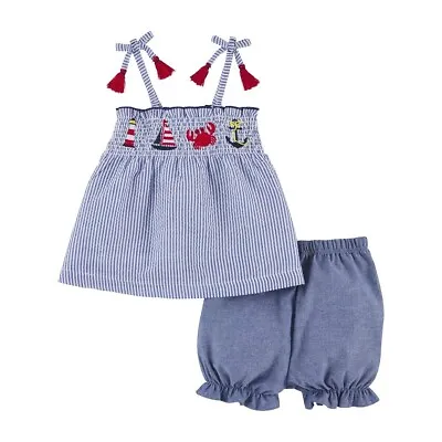 Mud Pie Toddler Girl Sail Away Smocked  Two Piece Short Set Size 2T-3T NEW • $24.95