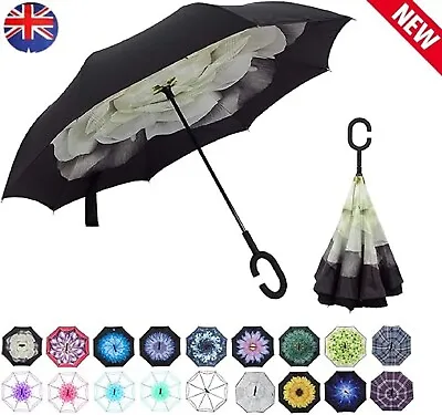 Windproof Upside Down Reverse Umbrella Double Layer Inside-Out Inverted C-Handle • $21.99