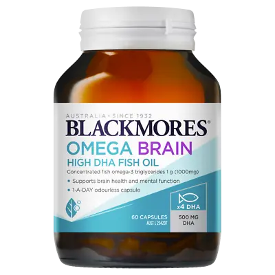 Blackmores Omega Brain High DHA Fish Oil 60 Capsules Concentrated Omega-3 1000mg • $23.85