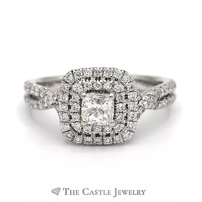 Gabriel & Co. Cushion Cut Diamond Engagement Ring With Double Diamond Halo And D • $2595