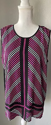 Vince Camuto Women’s Pink Black Stripe Sleeveless Blouse Size L • $14.30