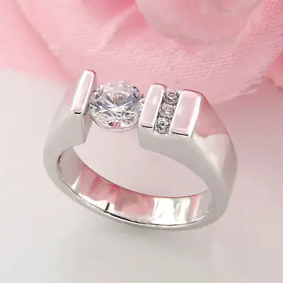 Solitaire Tension Set Men's Wedding Ring 2 CT Cubic Zircon In 925 Silver • $111.59