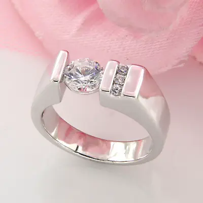 Solitaire Tension Set Men's Wedding Ring 2CT Cubic Zircon In 925 Silver Size 10 • $93.44