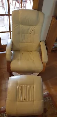 £20 • Buy Cream Faux Reclining Chair And Foot Stool
