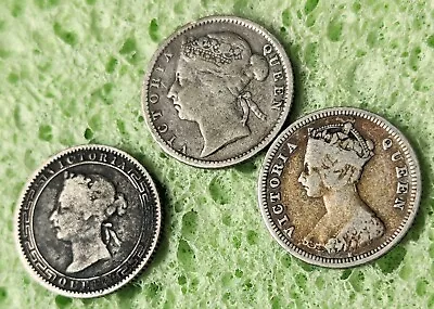 Victoria Lot Of 3 Scarce Silver Coins Hong Kong Ceylon & Straits Settlements • £3.30