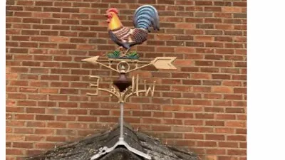 Vintage Style Cast Iron Hand Painted Rooster Cockerel Weather Vane Ridge Mounted • £75